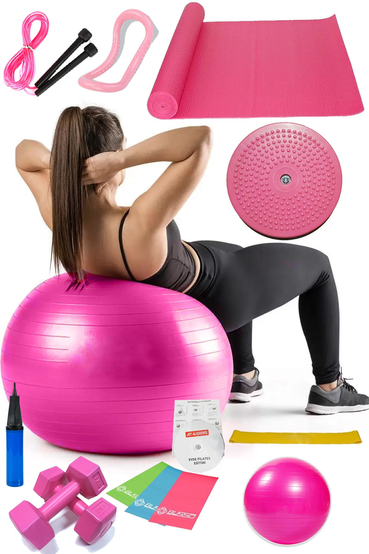 14 Lü Pilates Seti Topu 3 Lü Pilates Bandı Dambıl Minder Atlama I