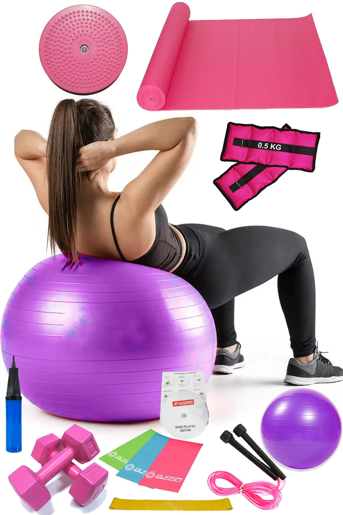 14 Lü Pilates Seti Topu 3 Lü Pilates Bandı Dambıl Minder Atlama I