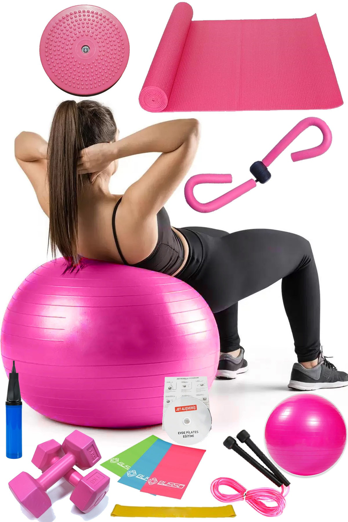 14 Lü Pilates Seti Topu 3 Lü Pilates Bandı Dambıl Minder Atlama I