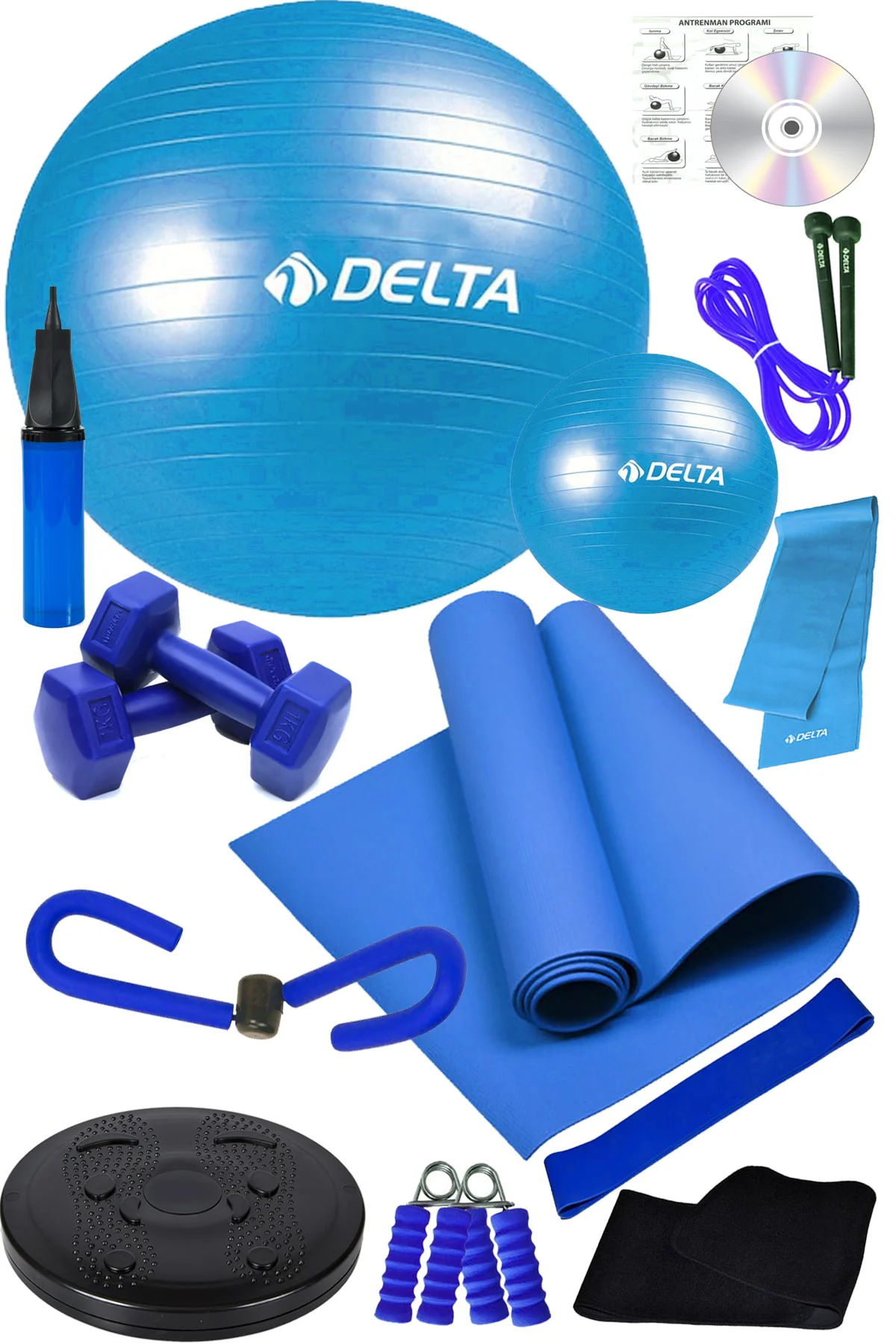 14 Lü Pilates Topu Seti Plates Minderi 1 Kg Dambıl Aerobik Band T