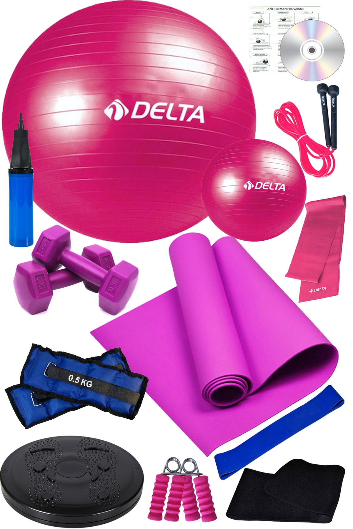 14 Lü Pilates Topu Seti Plates Minderi 1 Kg Dambıl Aerobik Band T