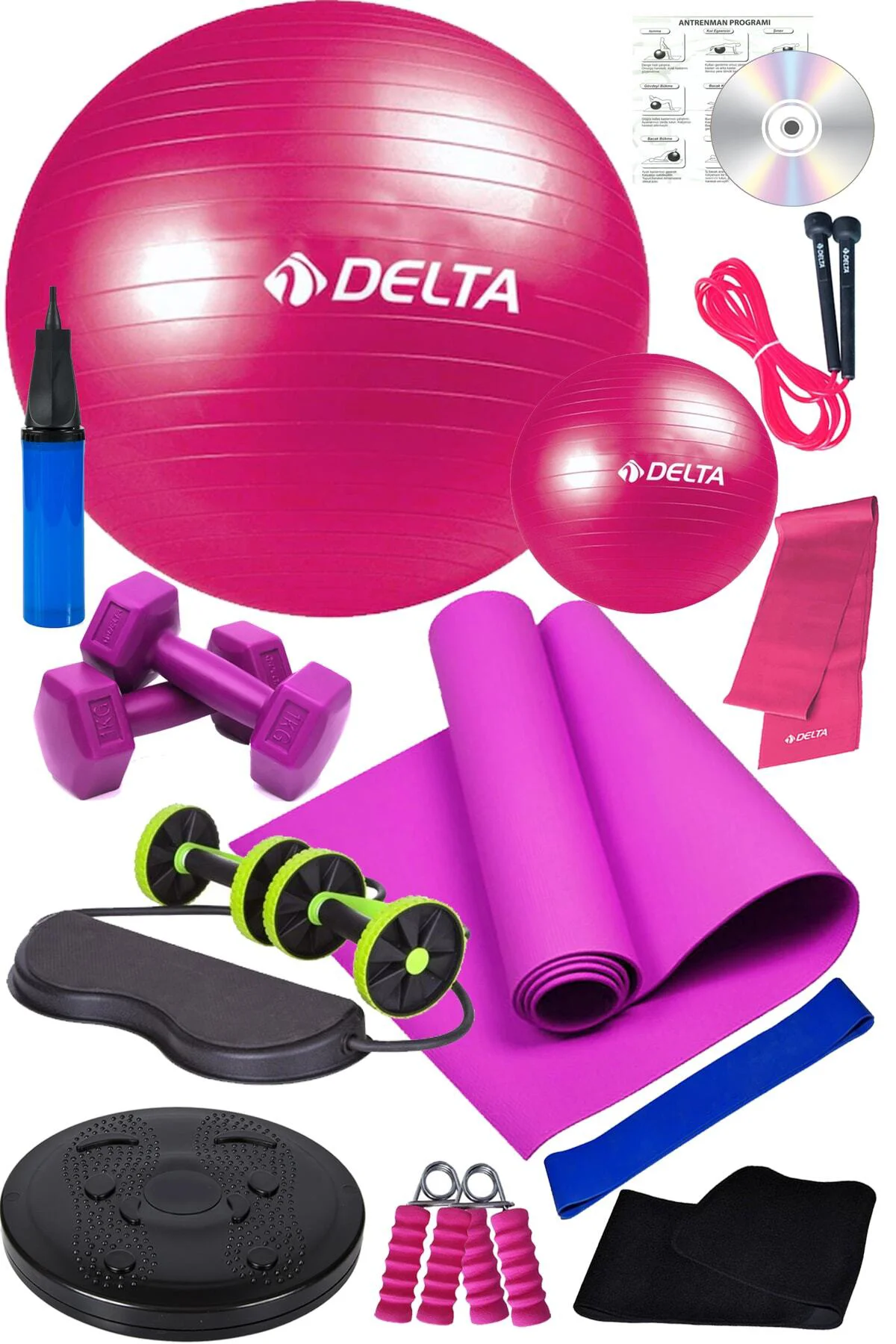 14 Lü Pilates Topu Seti Plates Minderi 1 Kg Dambıl Aerobik Band T