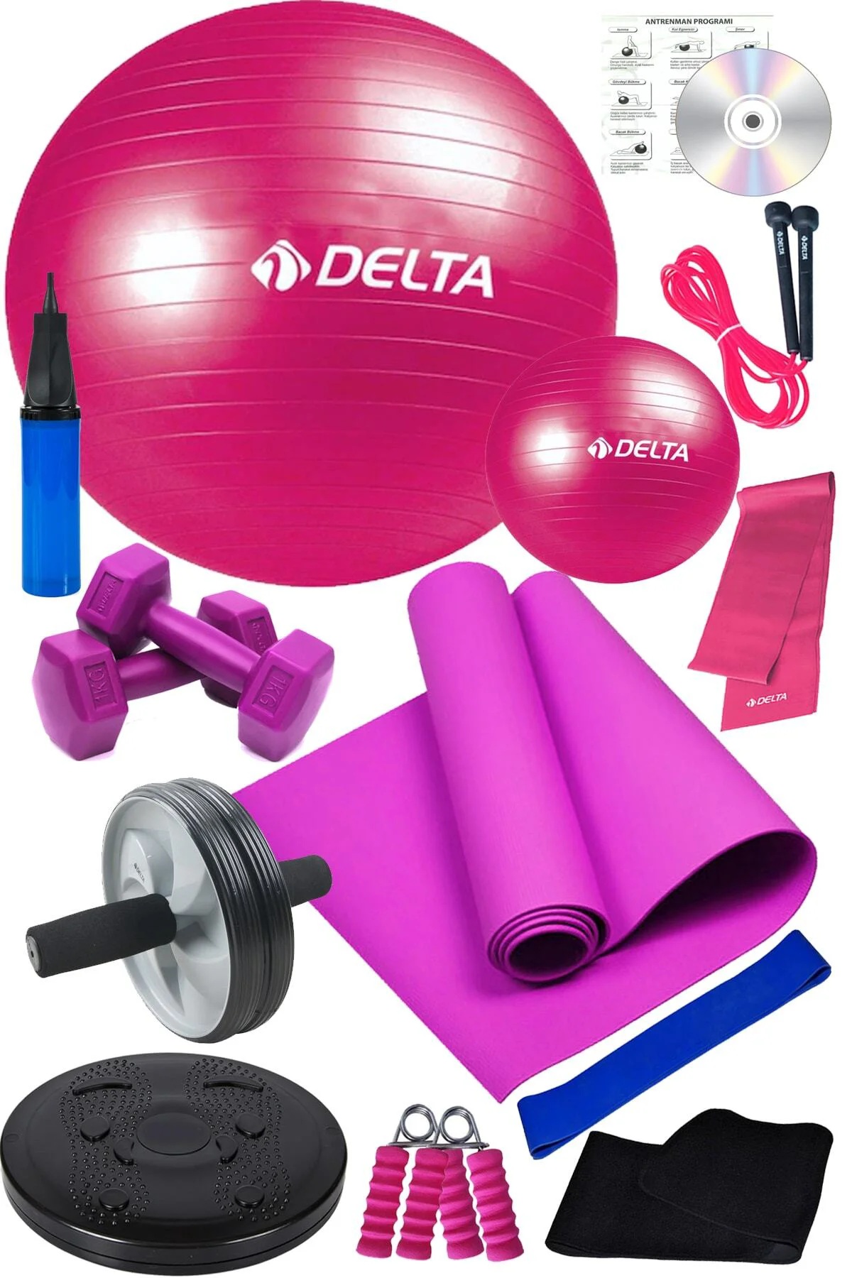 14 Lü Pilates Topu Seti Plates Minderi 1 Kg Dambıl Aerobik Band A