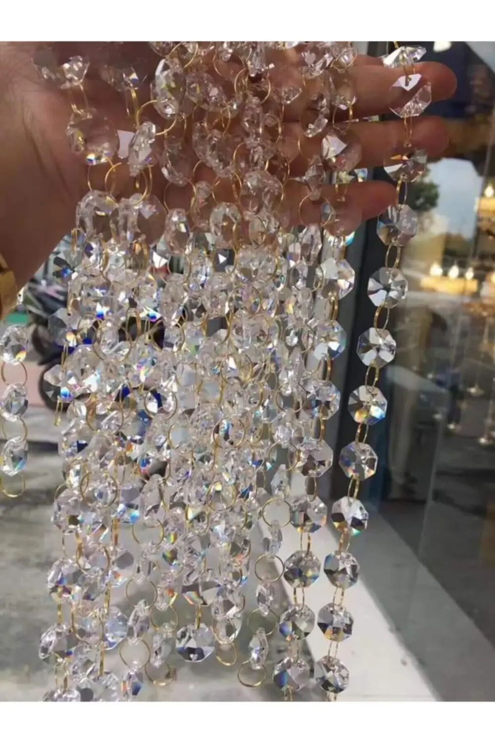 14 mm Gold Halkalı Şeffaf Avize Taşı, 200 adet, parlak ve şık dek