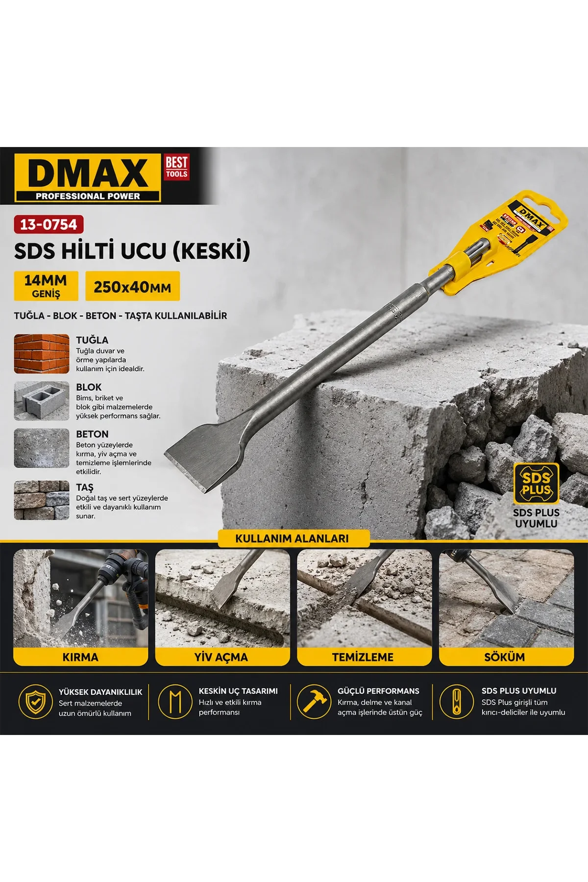 14 mm SDS Keski Ucu - Geniş 250x40 mm 14 mm SDS Keski Ucu - Geniş 250x40 mm