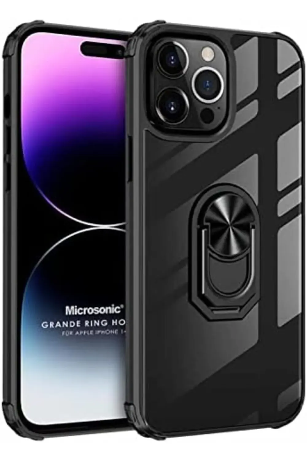 14 Pro Max için Kılıf Grande Clear Ring Holder Siyah [ 14 Pro Max