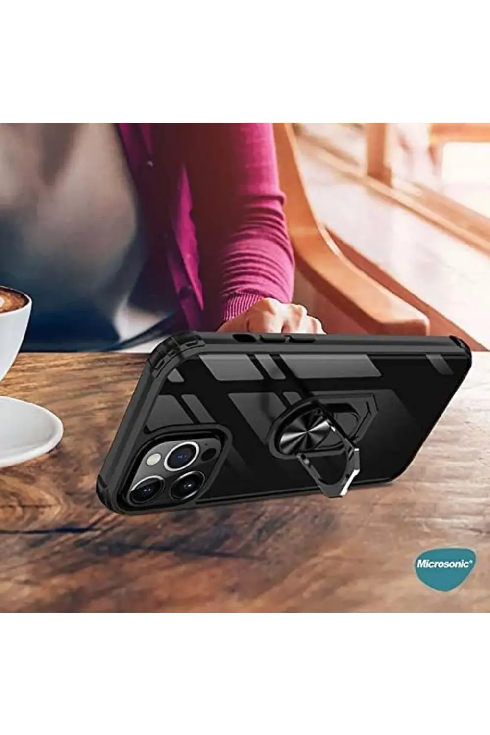 14 Pro Max için Kılıf Grande Clear Ring Holder Siyah [ 14 Pro Max