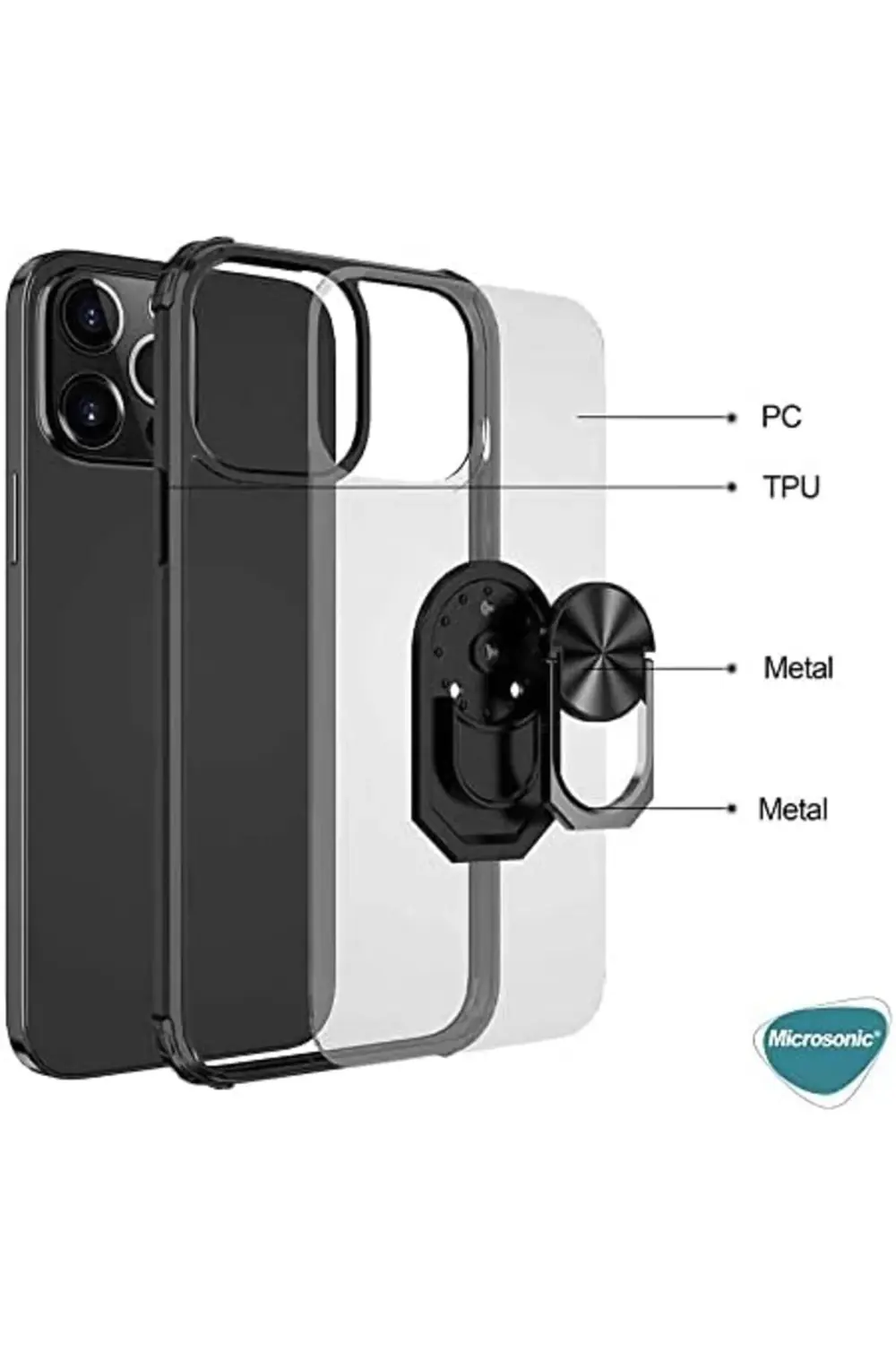 14 Pro Max için Kılıf Grande Clear Ring Holder Siyah [ 14 Pro Max