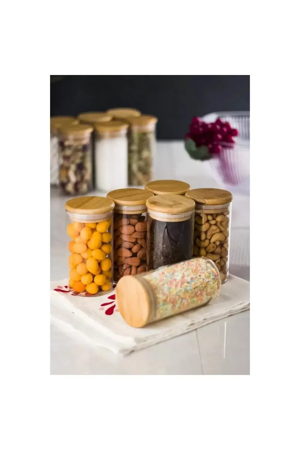 1400 ml Bambu Kapakli Cam Kavanoz Baharatlık