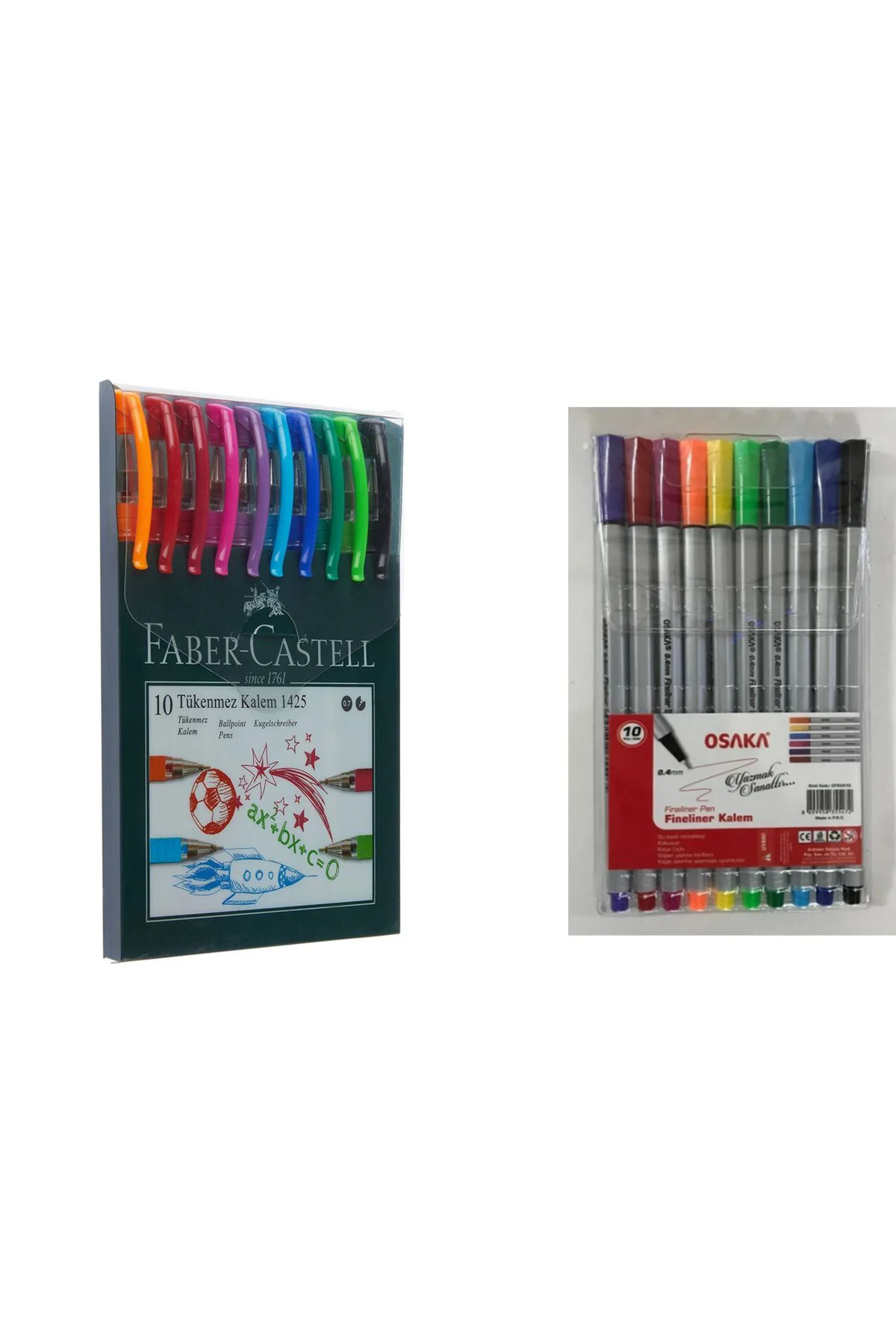 1425 Tükenmez Kalem 10 Renk +  Fineliner Kalem 10 Renk