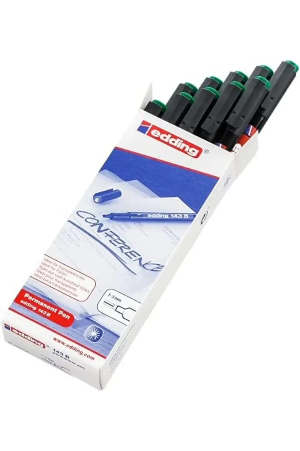 143 B permanent kalem - asetat kalemi yeşil - 10 kalem - kesik uç