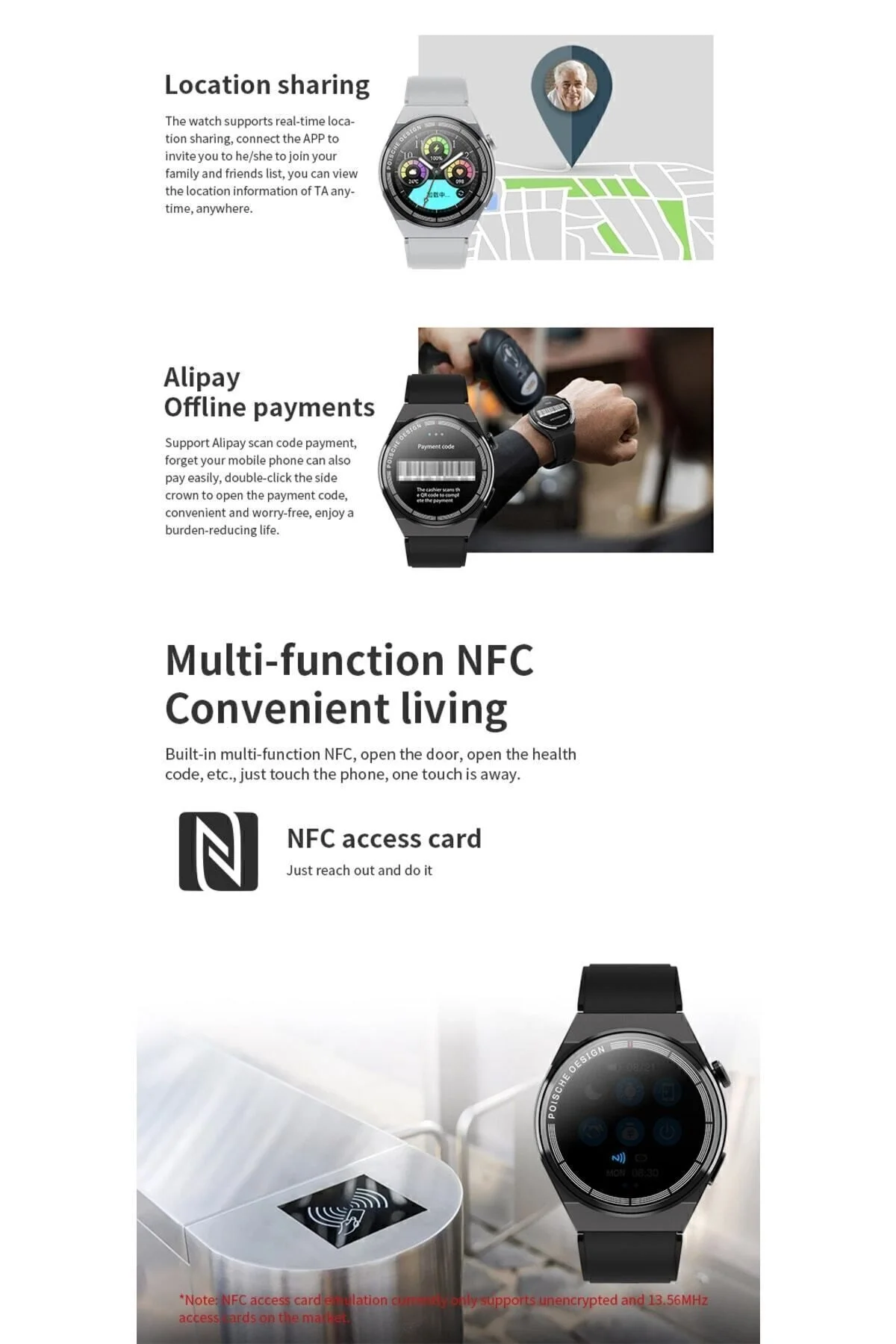 1.45" Yüksek Çözünürlüklü Ekranlı NFC Özellikli Akıllı Saat, Siyah Renk Seçeneği