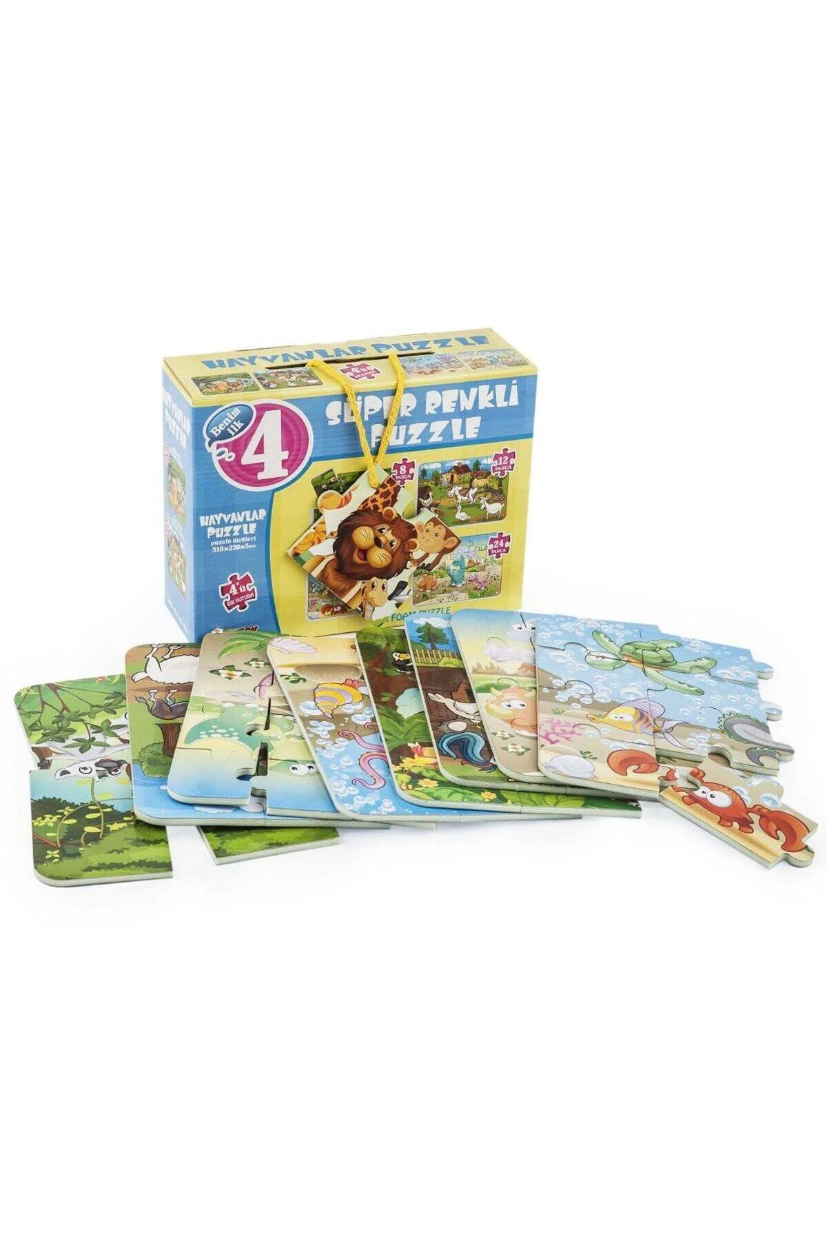 1481 Dıytoy Süper Renkli 4'Lü Puzzle- Hayvanlar / 8+12+16+24 Parça Puzzle