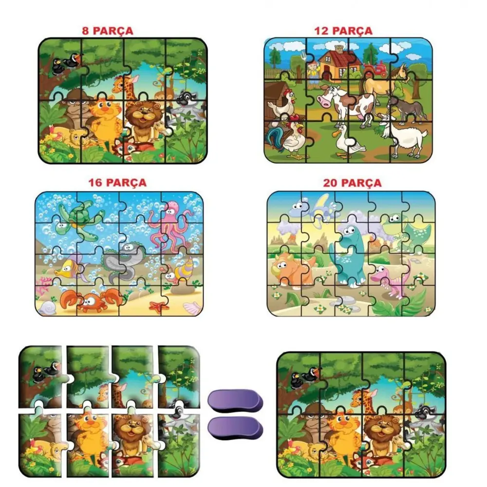 1481 DıyToy Süper Renkli 4'lü Puzzle - Hayvanlar / 8+12+16+24 Par