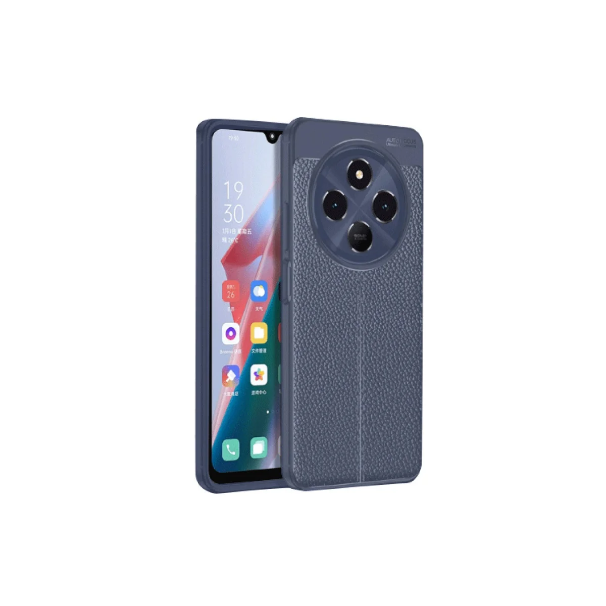 14C Kılıf Auto Focus Kapak - Lacivert TPU Deri Dokulu ve Yüksek Darbe Korumalı