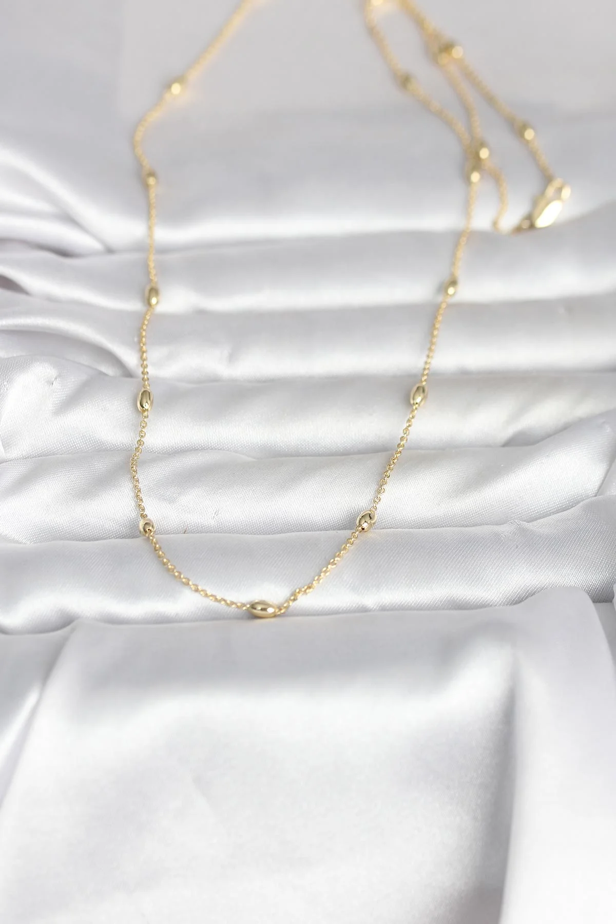 14K Altın Kaplama Damla Topçuk Model Zincirli Kadın Kolye 60 cm - Abiye & Günlük Moda