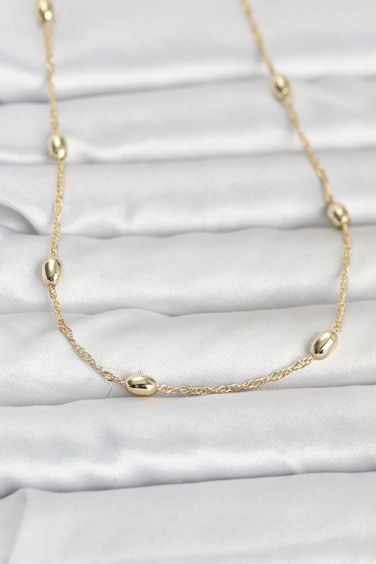 14K Altın Kaplama Topçuklu Burgu Zincir Kolye 60 cm - Günlük & Spor Modelleri