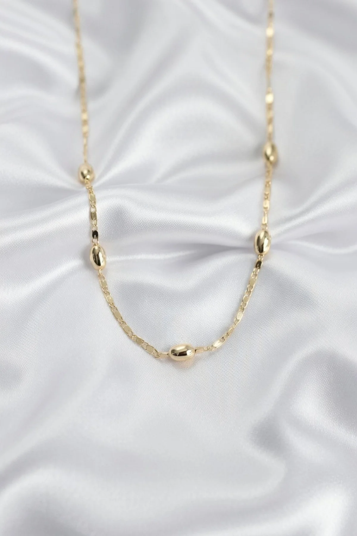 14K Gold Renk Damla Topçuklu Zincir Model 60 cm Kadın Kolye
