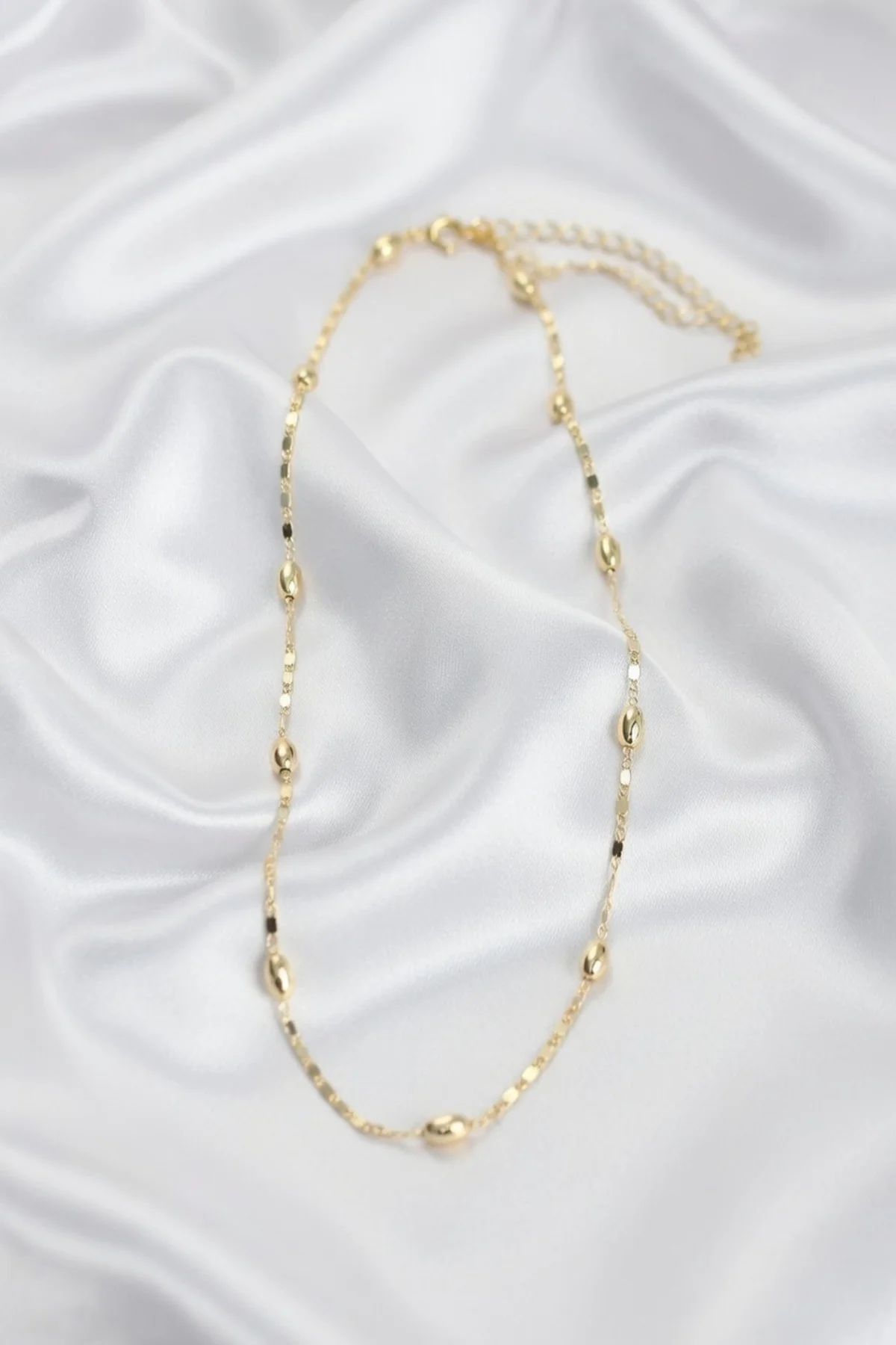 14K Gold Renk Damla Topçuklu Zincir Model 60 cm Kadın Kolye