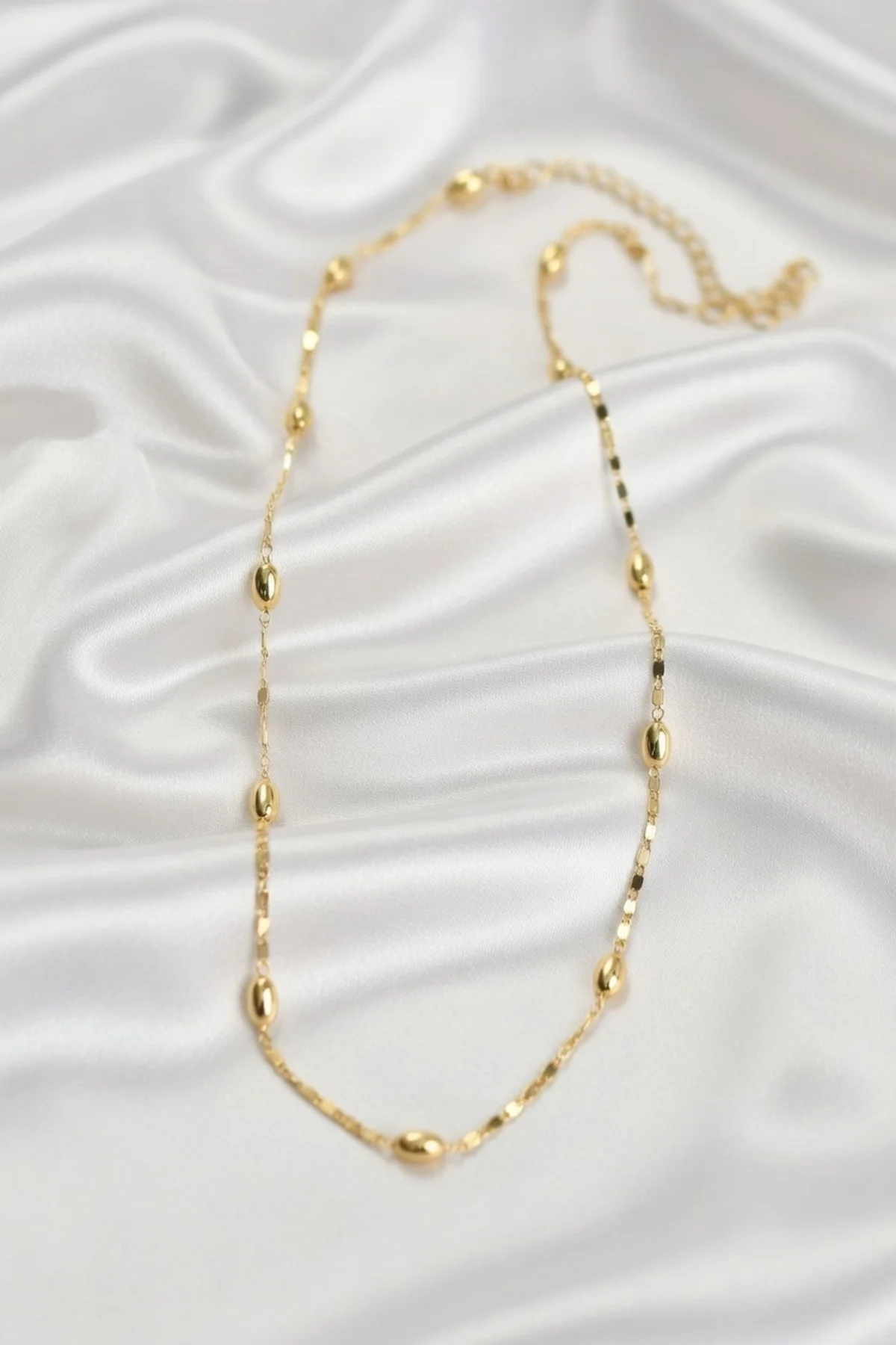 14K Gold Renk Damla Topçuklu Zincir Model 60 cm Kadın Kolye