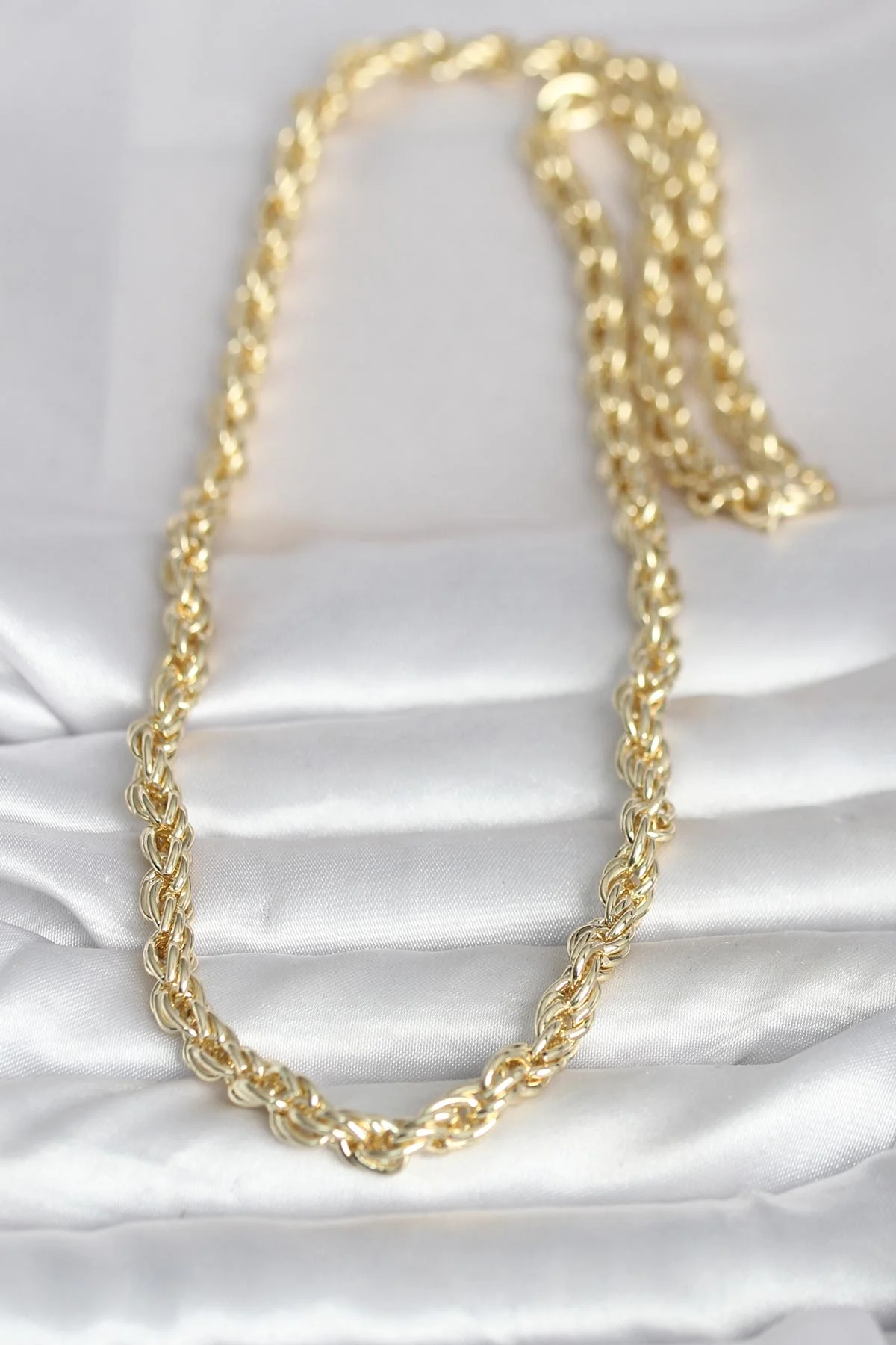 14K Gold Renk Kalın Burgu Zincirli Kadın Kolye 60 cm - Günlük ve Abiye Takı