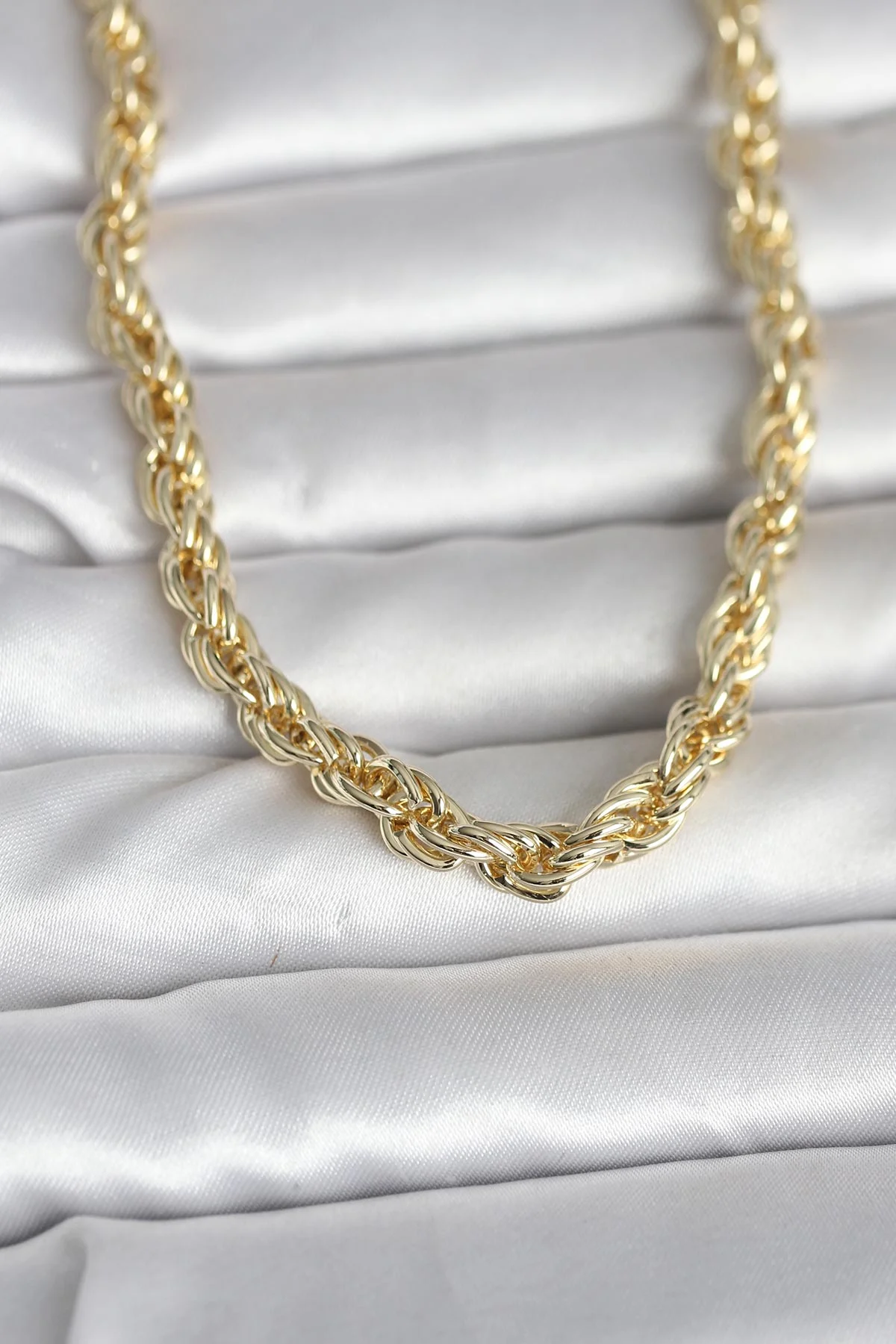 14K Gold Renk Kalın Burgu Zincirli Kadın Kolye 60 cm - Günlük ve Abiye Takı