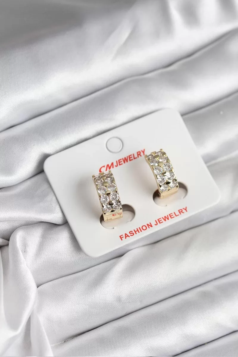 14K Gold Renk Kaplama Zirkon Taşlı CM Kadın Küpe - Lisinya