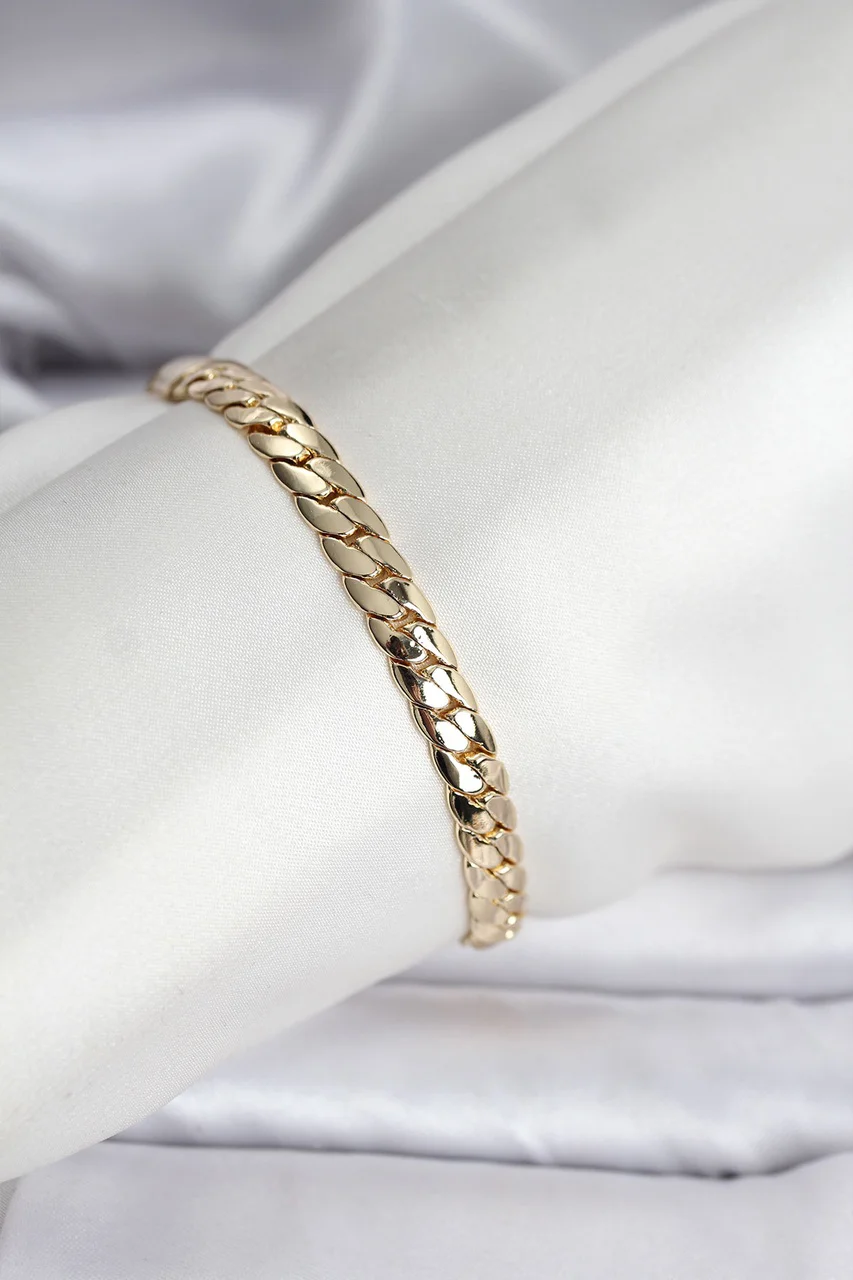 14k Gold Renk Kaplama Ezme Zincir Model Kadın Bileklik - Lisinya Diğer