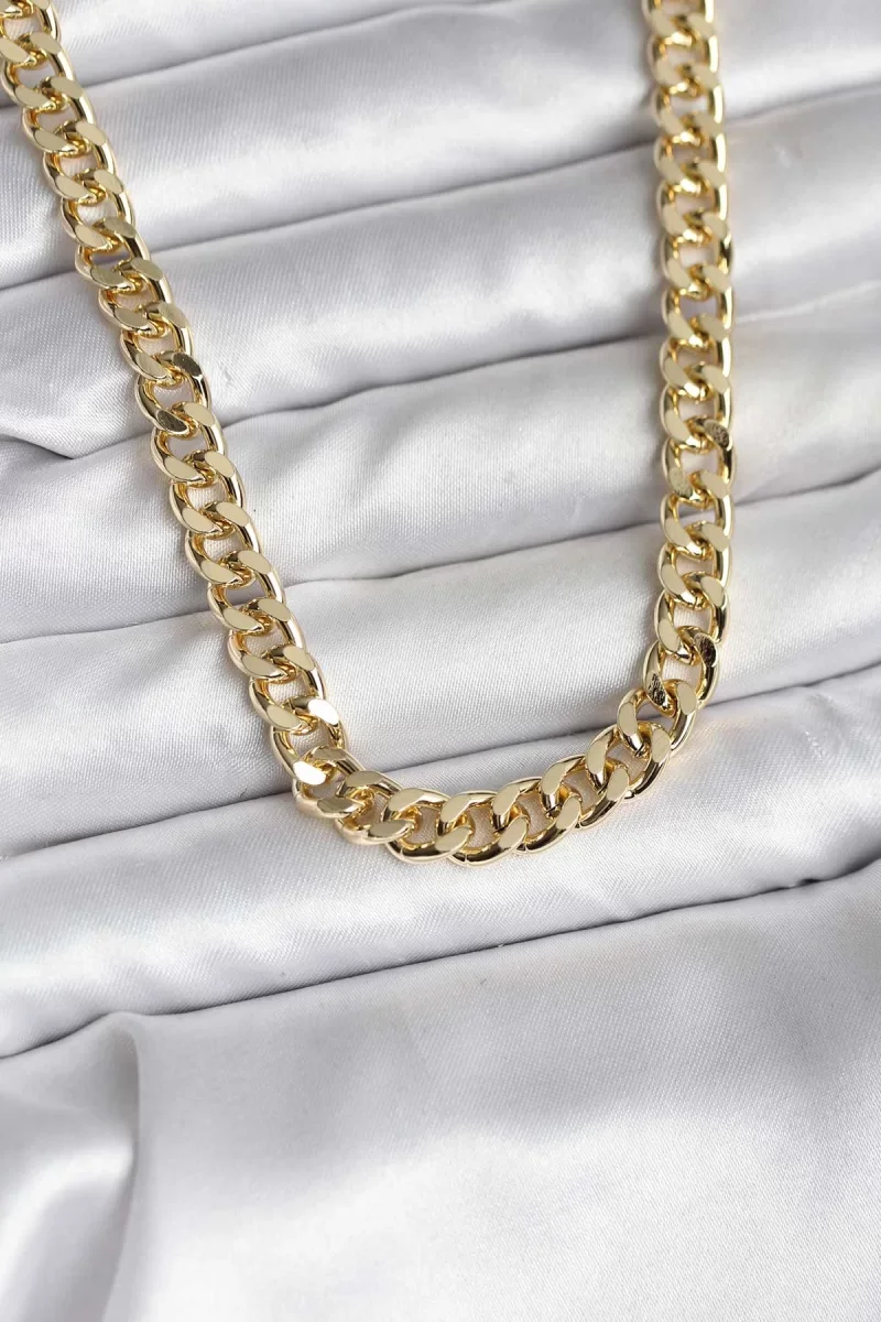 14K Gold Renk Kaplama Kalın Zincir Model CM Kadın Kolye - Lisinya