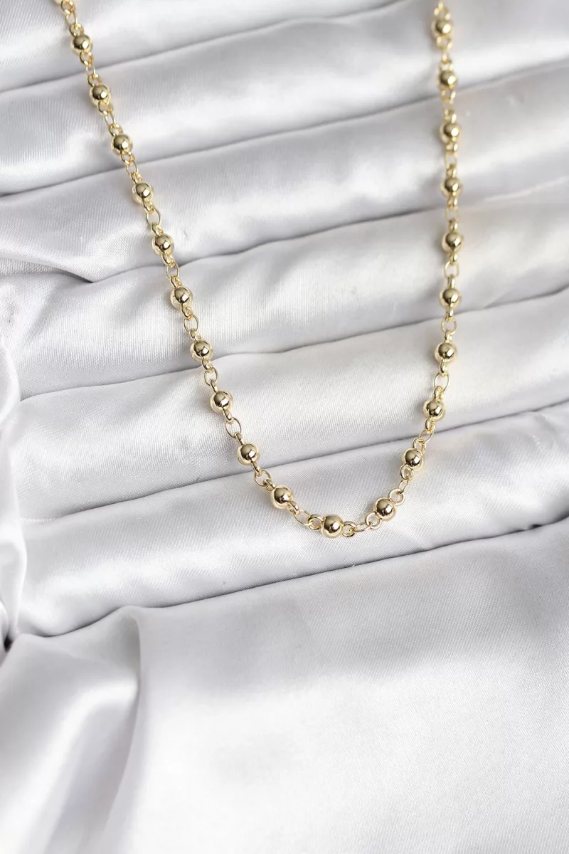 14K Gold Renk Kaplama Topçuklu Zincir Model CM Kadın Kolye - Lisinya