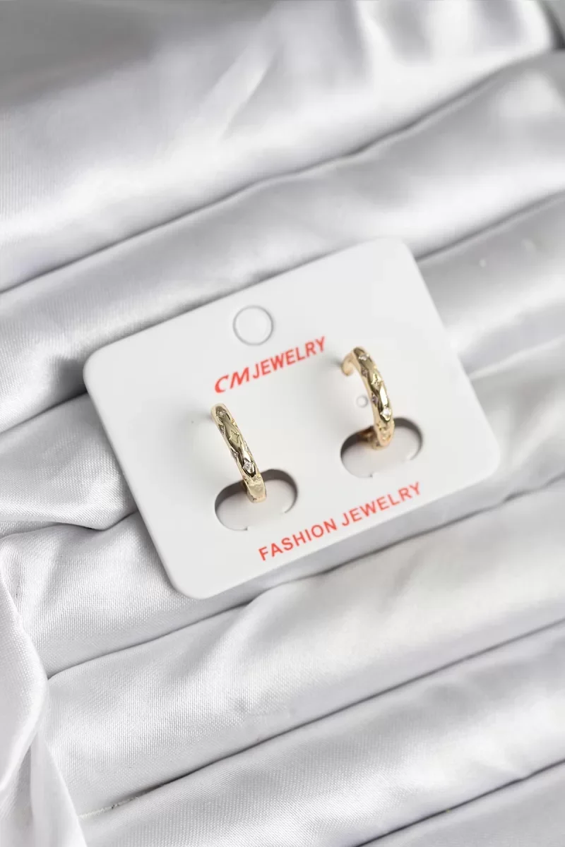 14K Gold Renk Kaplama Zirkon Taşlı Halka Model CM Kadın Küpe - Lisinya