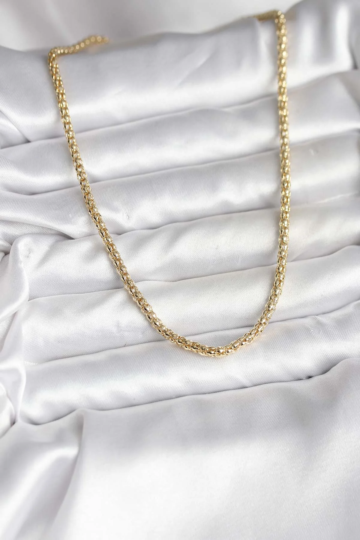 14K Gold Renk Kaplama Boru Zincir Model CM Kadın Kolye -1492