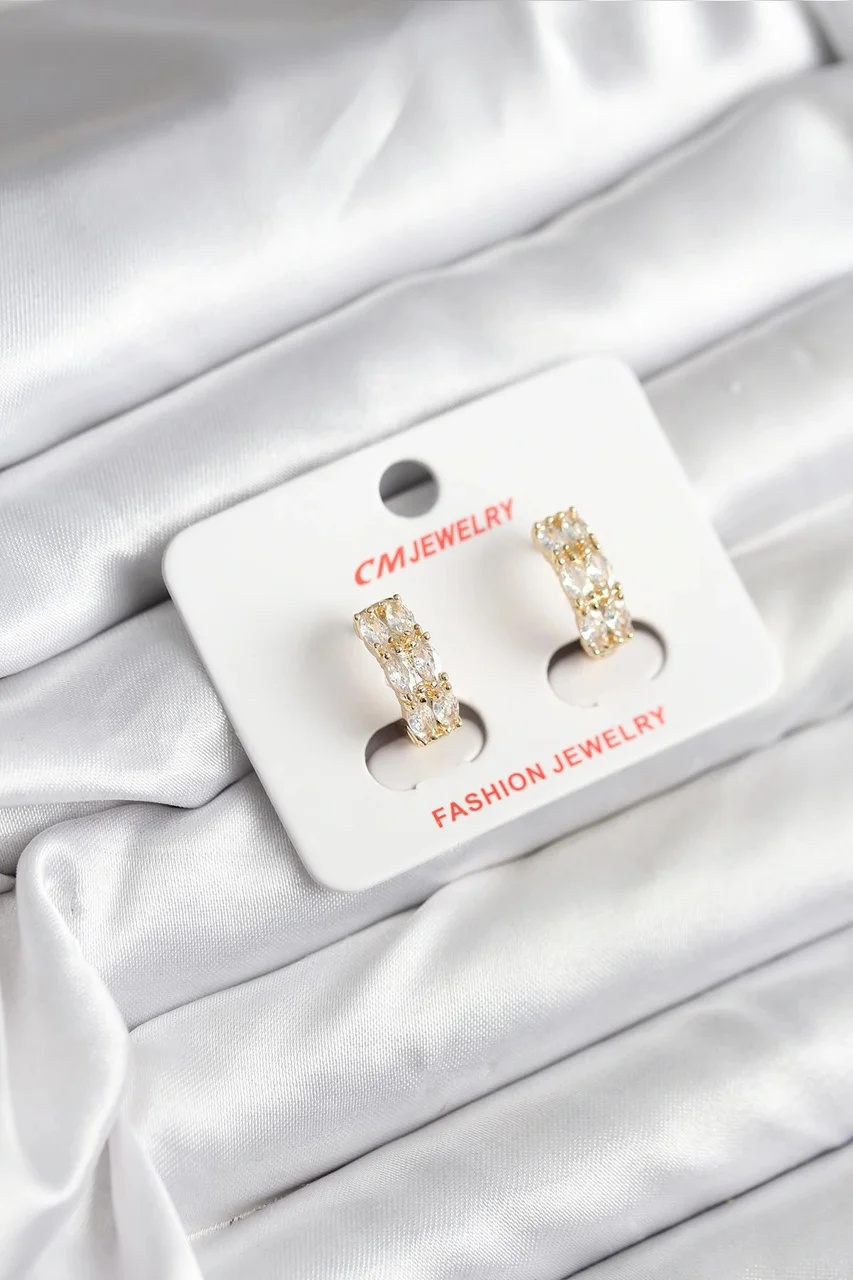 14k Gold Renk Kaplama Zirkon Taşlı Cm Kadın Küpe Çok Renkli