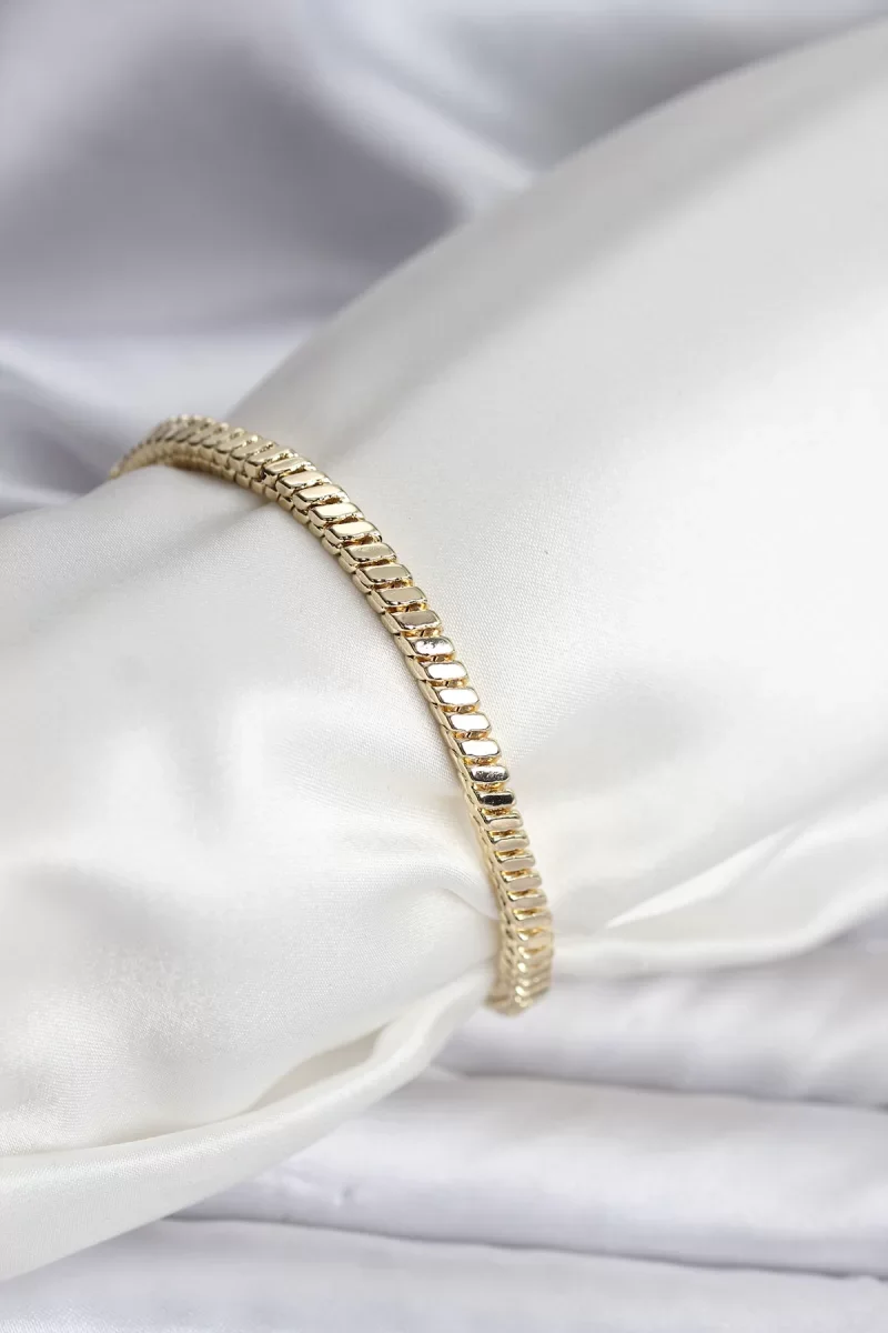 14K Gold Renk Kaplama Kare Zincir Model CM Kadın Bileklik - Lisinya