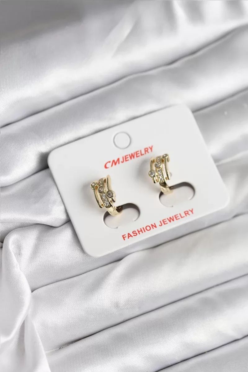 14K Gold Renk Kaplama Yarım Halka Zirkon Taşlı CM Kadın Küpe - Lisinya
