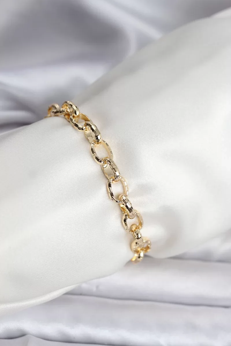 14K Gold Renk Kaplama Lazerli Zincir Model CM Kadın Bileklik - Lisinya