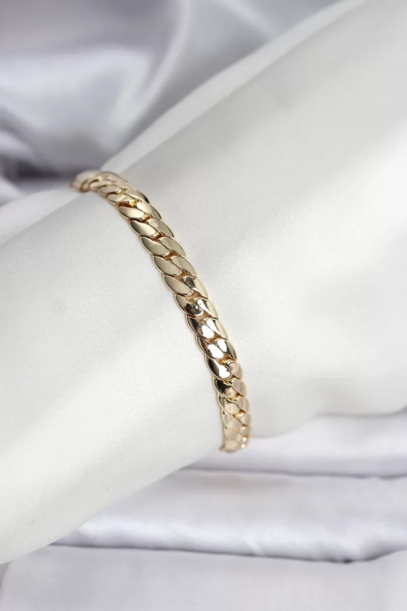 14K Gold Renk Kaplama Ezme Zincir Model Kadın Bileklik - Lisinya