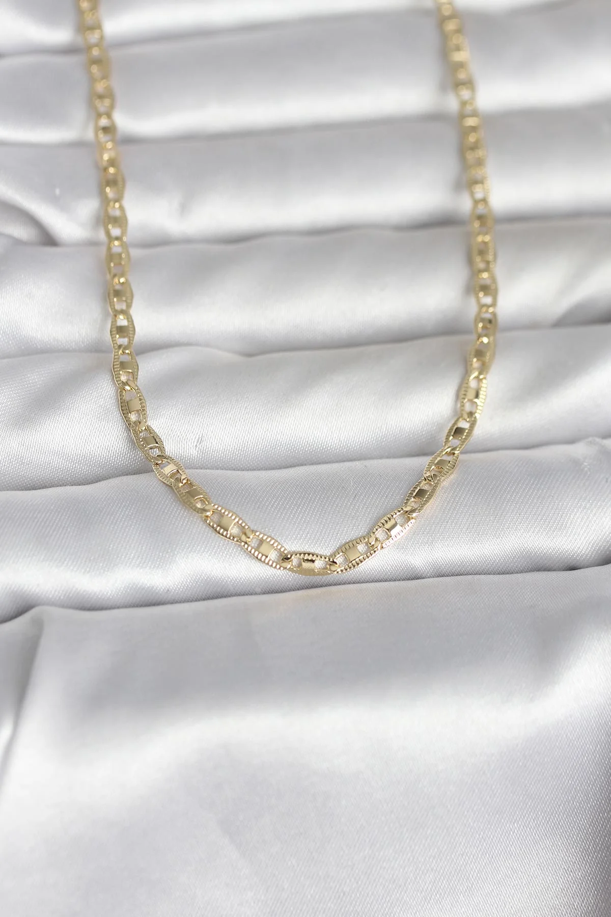 14K Gold Renk Lazer Kesim Zincirli Kadın Kolye 60 cm - CM 5886