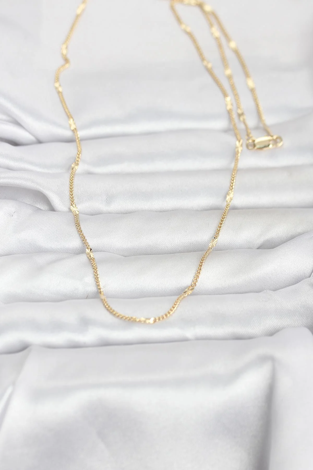 14K Gold Renk Lazer Puntalı Kadın Kolye 60 cm - Günlük ve Abiye Modelleri