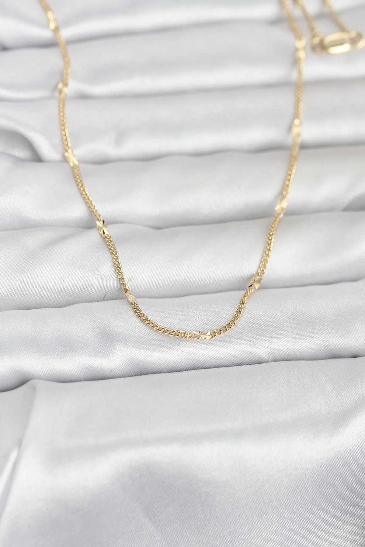 14K Gold Renk Lazer Puntalı Kadın Kolye 60 cm - Günlük ve Abiye Modelleri