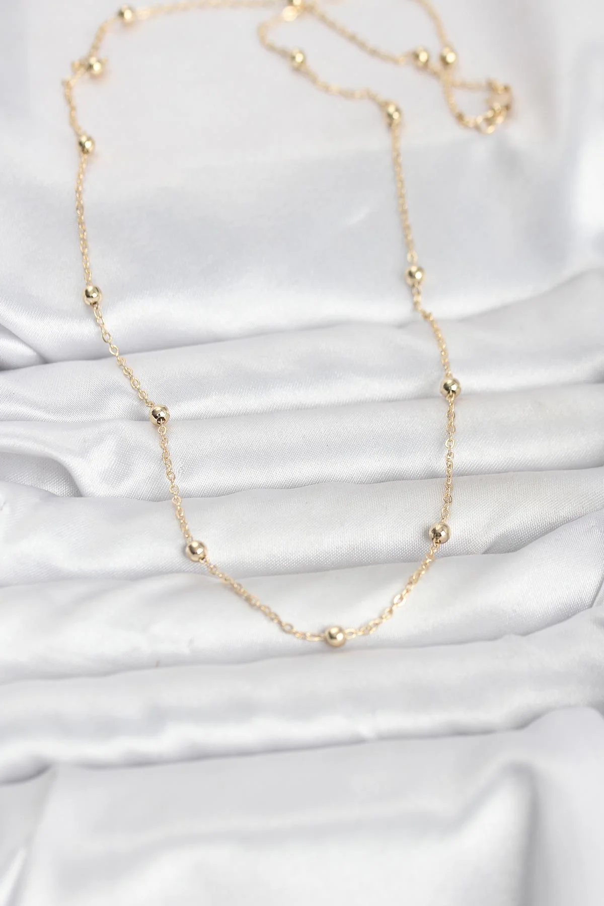 14K Gold Renk Pirinç Top Zincirli Kadın Kolye 60 cm - Klasik & Günlük Moda Şıklığı