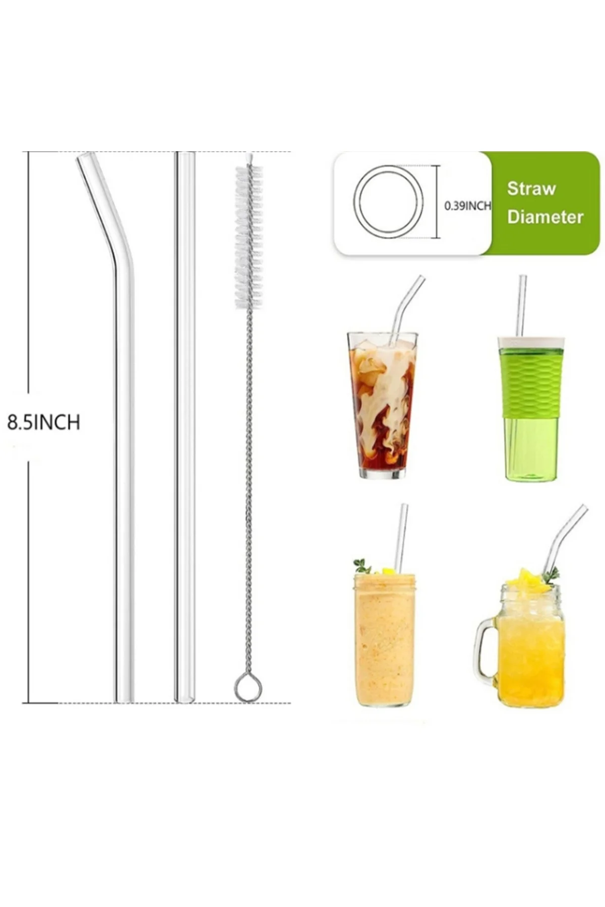 14pcs/set Reusable Glass Straws Clear Smooth Glass Drinking Straw