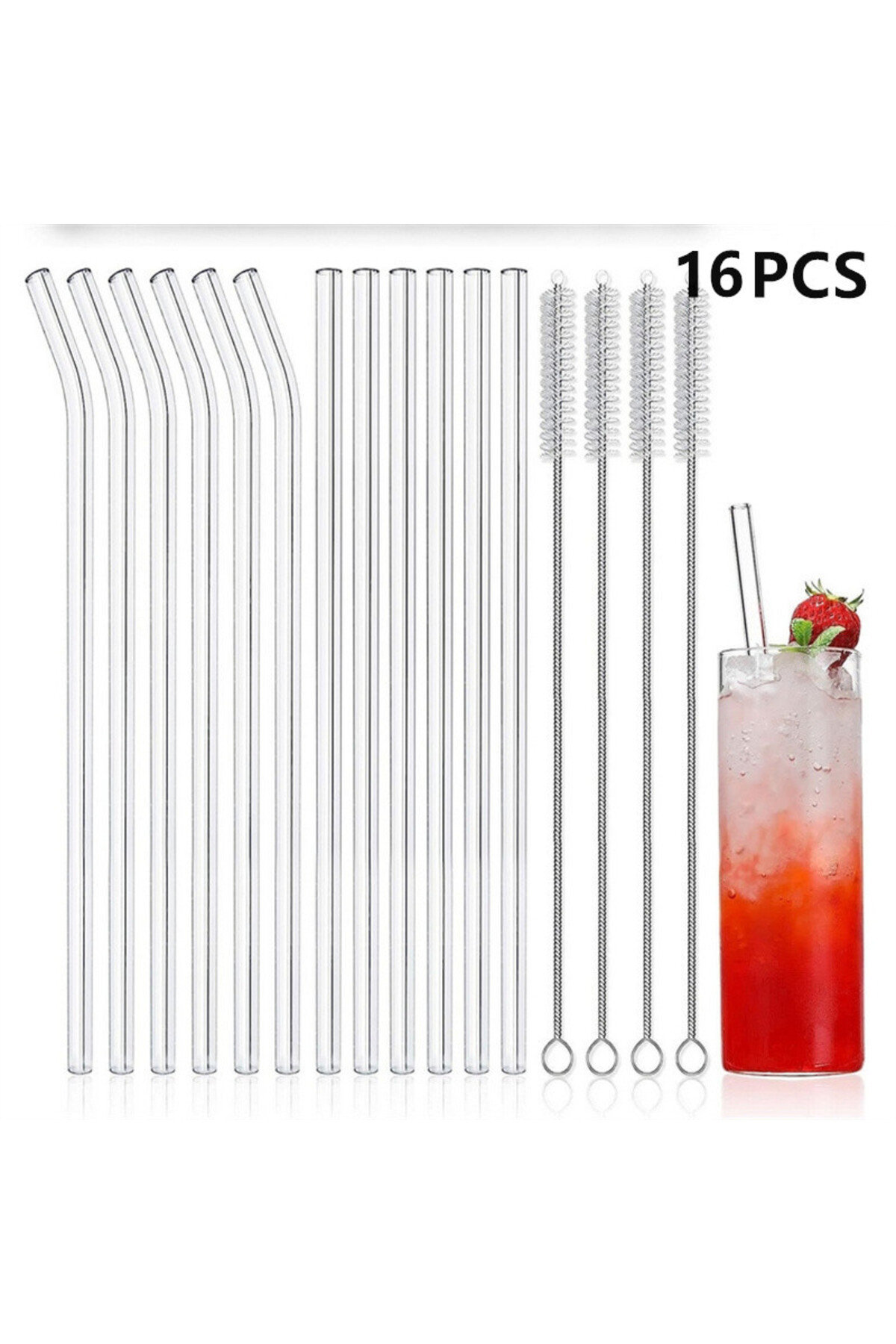 Choice 14Pcs/Set Reusable Glass Straws Clear Smooth Glass Drinking Straw