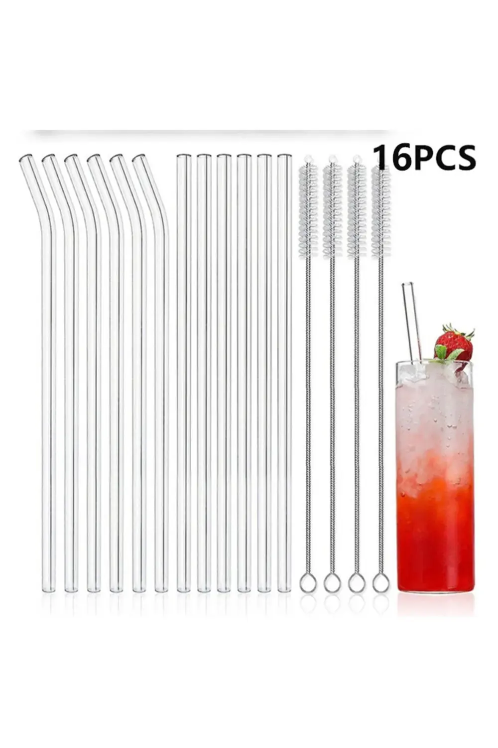 14pcs/set Reusable Glass Straws Clear Smooth Glass Drinking Straw