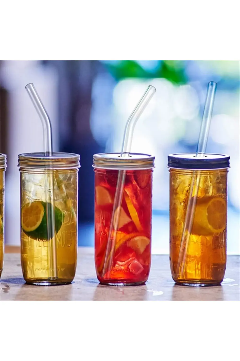 14pcs/set Reusable Glass Straws Clear Smooth Glass Drinking Straw