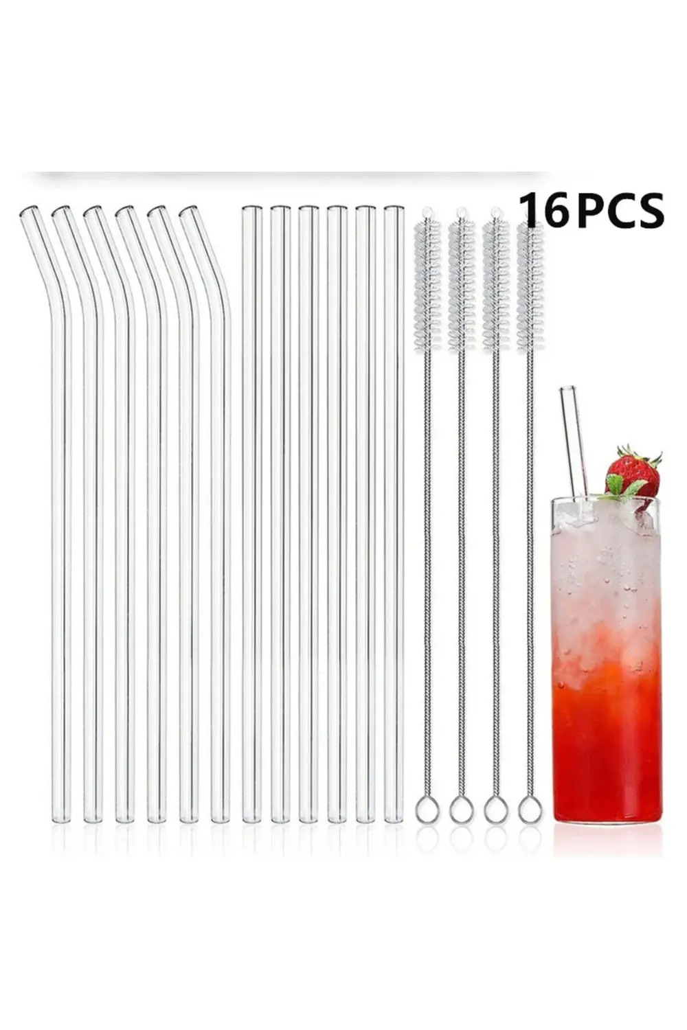 14pcs/set Reusable Glass Straws Clear Smooth Glass Drinking Straw
