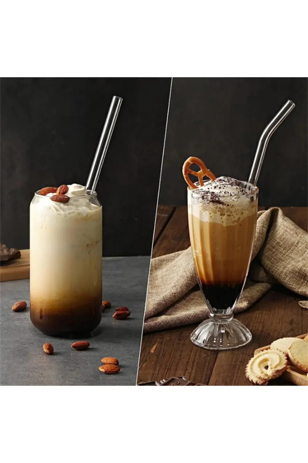 14pcs/set Reusable Glass Straws Clear Smooth Glass Drinking Straw