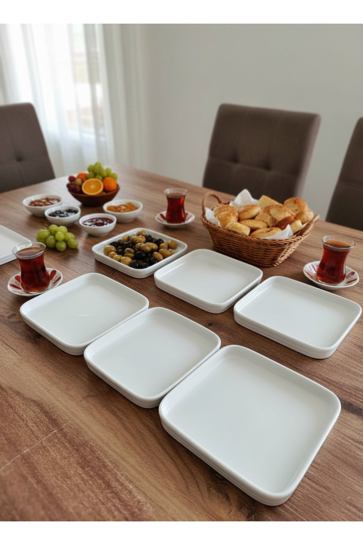 14x14 cm Kare Porselen Kahvaltılık 6’lı Set – Meze ve Kahvaltı Su