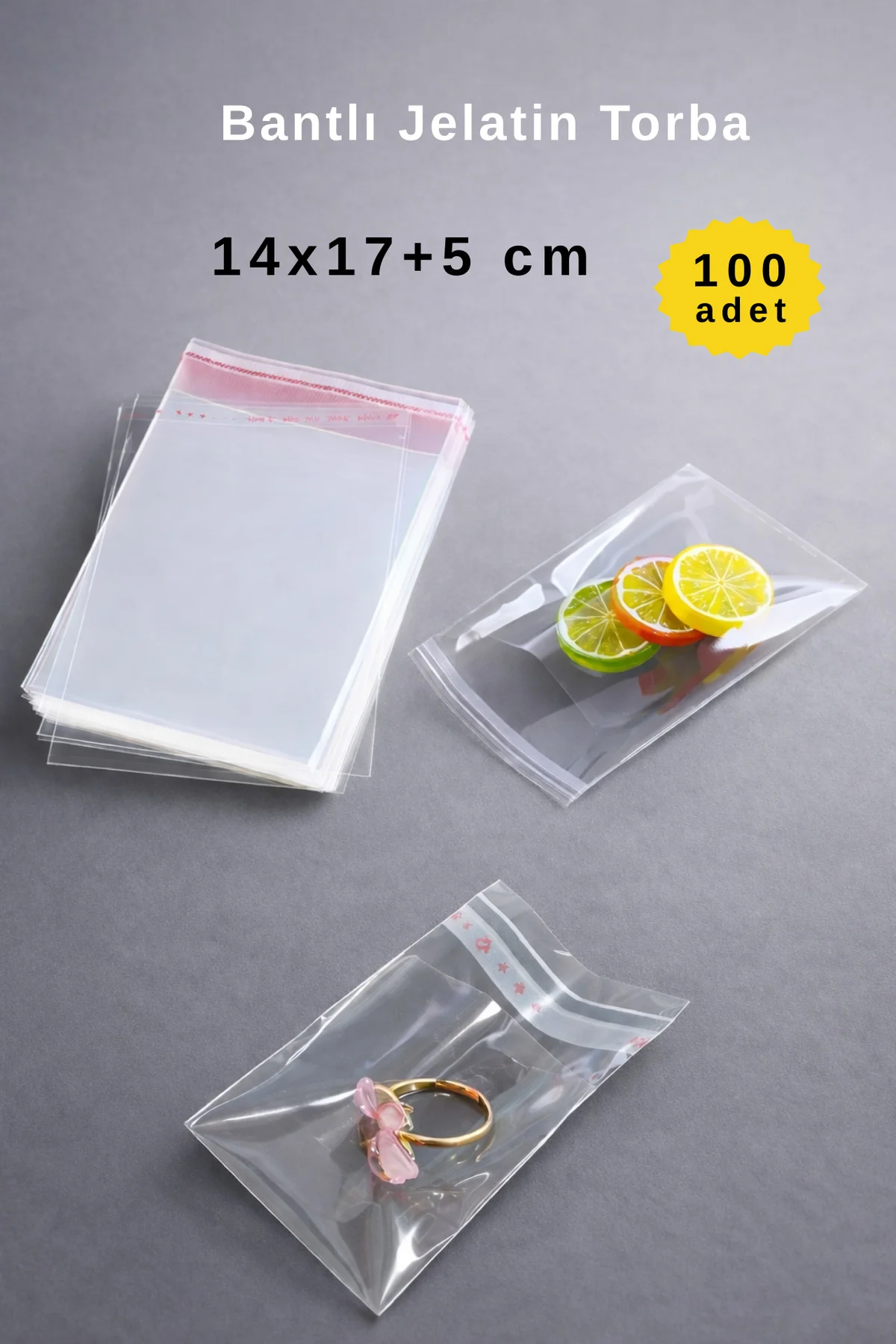 14x17+5 cm Bantlı Şeffaf Jelatin Torba - 100 Adet - Dayanıklı Yır 14x17+5 cm Bantlı Şeffaf Jelatin Torba - 100 Adet - Dayanıklı Yır