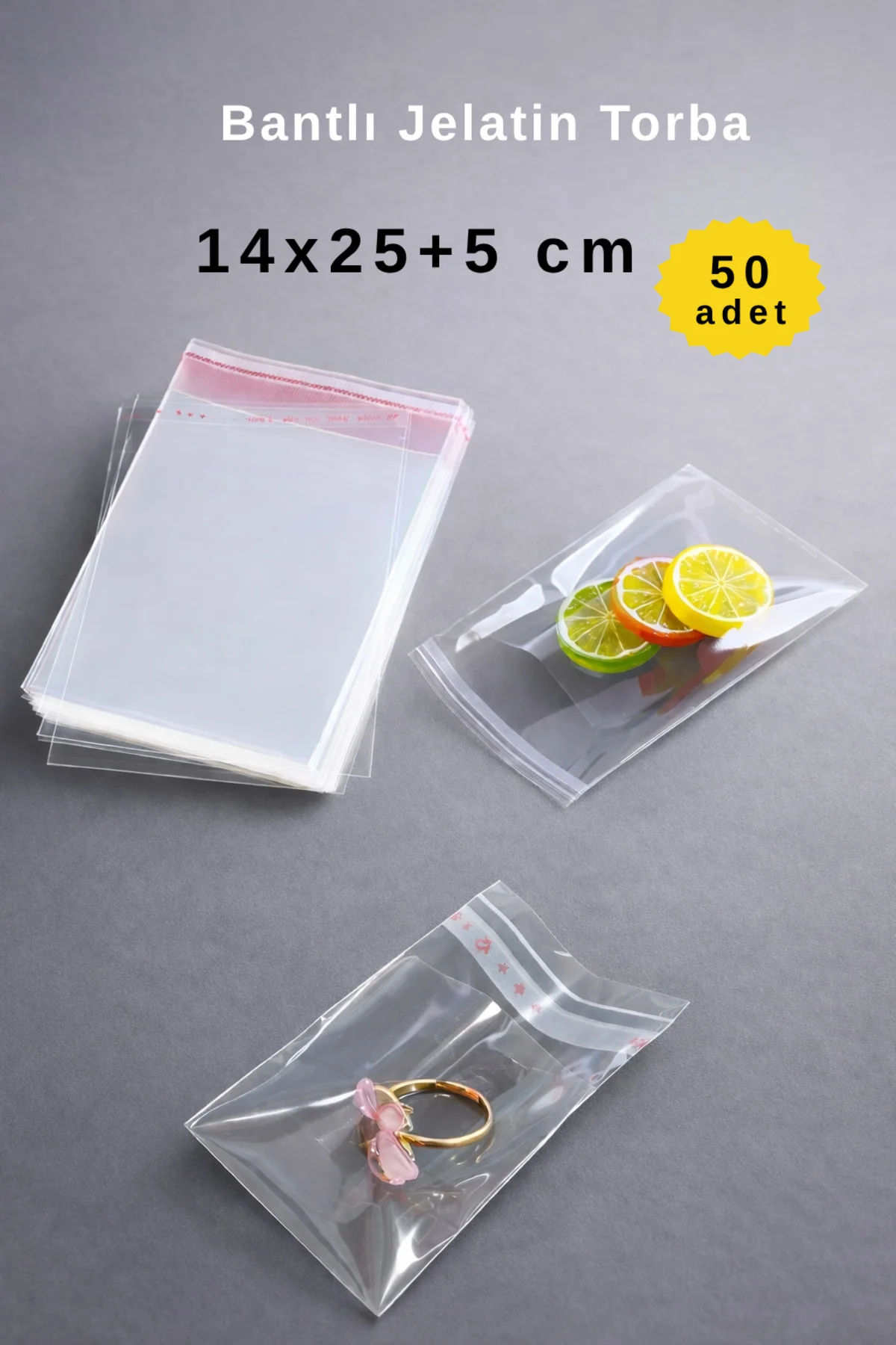 14x25+5 cm Bantlı Şeffaf CPP Jelatin Torba - 50 Adet - Dayanıklı Yırtılmaz Bantlı Ambalaj Poşeti 14x25+5 cm Bantlı Şeffaf CPP Jelatin Torba - 50 Adet - Dayanıklı Yırtılmaz Bantlı Ambalaj Poşeti